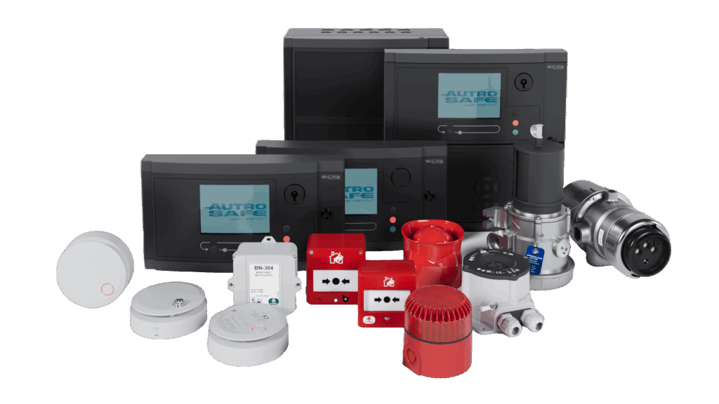 Fire and gas detection equipment, including control panels, detectors, manual call points and alarm beacons