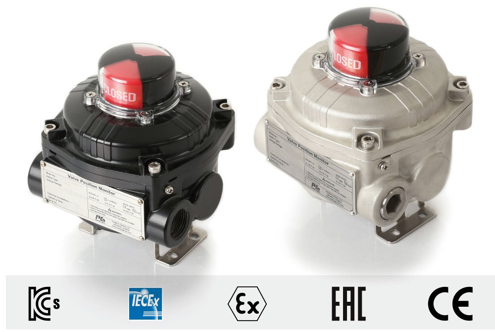 Valve position monitors and actuators with certification markings